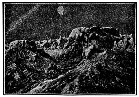 Fig. 74.Lunar landscape with the Earth in the sky.