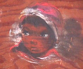 Rejected child painting on back of canvas mounting board