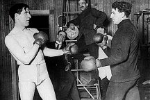 James J. Corbett sparring in gym