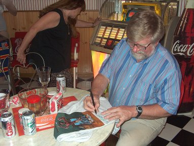 Greg Phillips autographing T-shirt ~ Candy Playing Jukebox