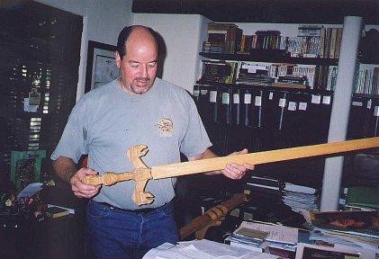 Danton with the Barsoomian sword and scabbard carved by his dad John Coleman Burroughs