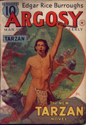 Argosy: March 19, 1938: Red Star of Tarzan Pt. 1/6: Cover by Rudolph Belarski