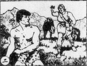 Card 2: Tarzan wanted Tolic to tell him how he could get to the cannibals. But Tolic asked to go with him.  Tarzan said, I would like to go alone.