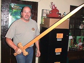 Danton Burroughs with his father's hand-carved Martian sword