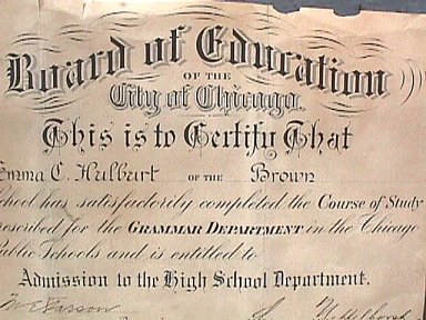 Emma Hulbert (Burroughs) Chicago grammar school diploma