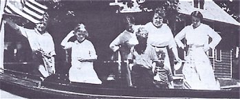 On ERB's yacht, Morrison Lake, Camp Branch: Judson Branch, Joan, Theresa Witzmann, Hulbert, Emma, Jack, Julia Branch