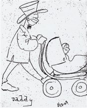 Papa taking baby Joan for a stroll in the baby carriage