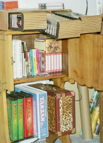 My collection of ERB stories on tape reside in and on this smoking stand.