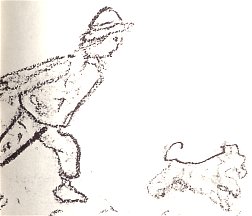 Childhood self-portrait of young Eddie and his dog
