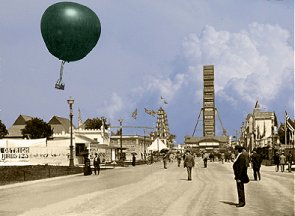 The Midway Plaisance with tethered balloon and Ferris Wheel ~ Colorized by Chicagology