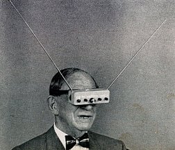 Gernsback shows off a pair of teleglasses, an idea he first dreamed up in 1936, for which he feels the world is now ready.