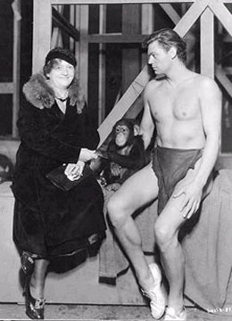 Weissmuller and mother with chimp