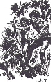 Tarzan teaches the son of the First Woman how to make and use weapons - Motoichiro Takebe, ca. 1967