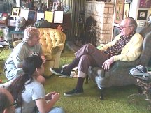 Bill and China-Li chat with Forry Ackerman ~ Ackermansion living room