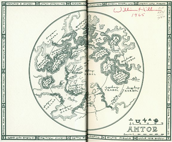 Map of Amtor drawn by Edgar Rice Burroughs