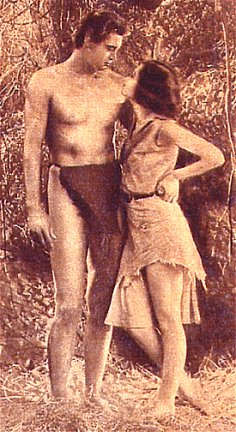 Johnny Weissmuller and Maureen O'Sullivan in Tarzan the Ape Man.