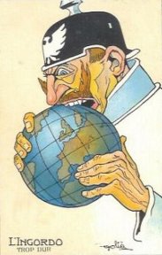 Kaiser Wilhelm II attempting to devour the world: French Propaganda Card