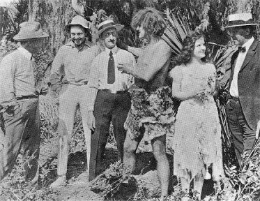 ERB on Tarzan set talking to actress Karla Schramm