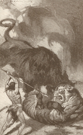 The man leaped in and ran his spear through the tarag's heart - pg 108