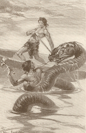 I tore the spear loose, and drove it through the serpent's jaws - pg 120