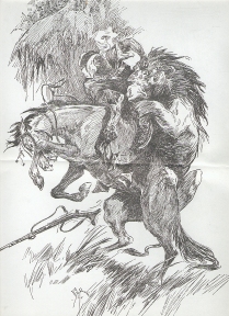 The lion dragged the helpless Arab from his saddle