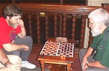 Bruce Wood battles Jim Thompson in game of Martian Chess: Jetan