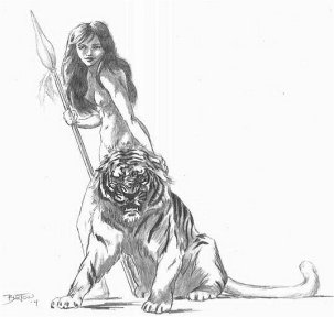 Spear Woman with tiger