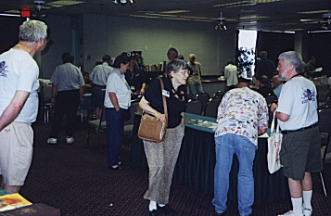 Huckster room at the top of the hotel. Dick Spargur on left ~ Jim Thompson on right