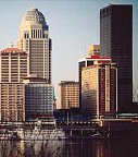 Downtown Louisville and the docked Belle of Louisville