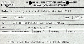 Radiogram reporting the Pearly Harbor attack, December 7, 1941