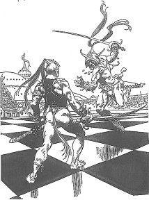 Frazetta Art: As Gahan entered his square, Uo-Dor leaped toward him with drawn sword.