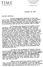 Time Magazine letter to Guillory 1954