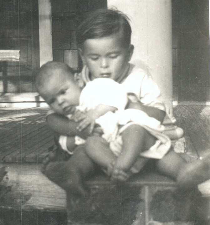 OOPS!: George (age 3) holding baby sister, Mary (age 1) ~ 1934 at grandparents' farm, Chantilly, VA.