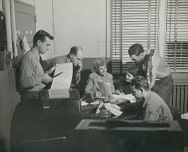 George broadcasting election returns from WFDH at Ft. Dix, NJ, 1952