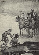 Savage-looking men mounted upon zorats