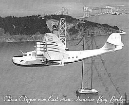 China Clipper over Golden Gate Bridge construction