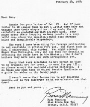 Letter from Russ Manning to Ken Webber: Feb. 24, 1975