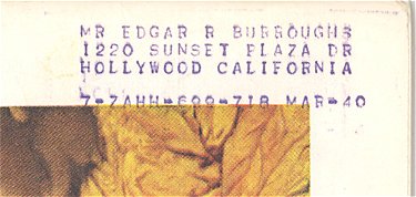 March 1940 Address Label to ERB