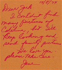 October 8, 1974: Jane note to Jack