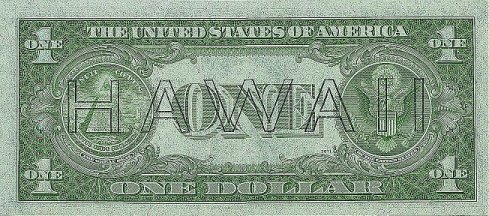 Hawaiian one dollar bill: back