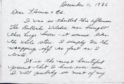 December 11, 1936 letter from Jane to ERB and Florence